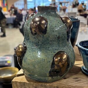 Handmade Green and Gold Ceramic Vase